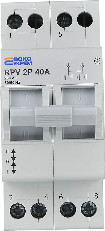 Ручной переключатель ввода (I‑0‑II) 2P 40A RPV АСКО‑УКРЕМ (A0010220005) - фото 2