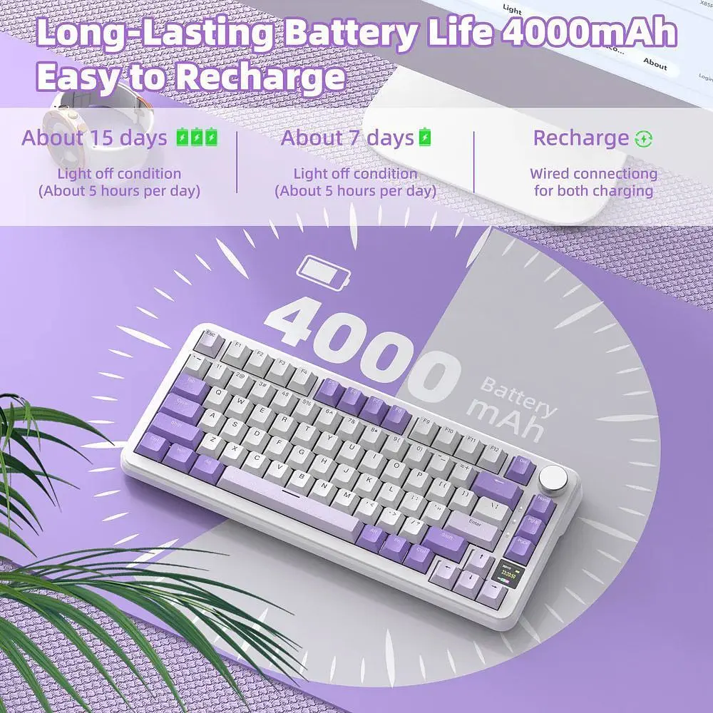Клавіатура Attack Shark X85 Pro RGB Linear Blueberry Switches Wireless Lavender (AS-6972792471105-L) [166722] - фото 6