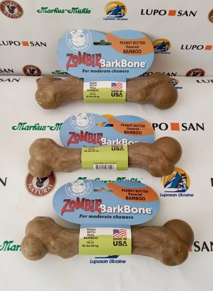 Жувальна кістка для собак Pet Qwerks Zombie BAMBOO BarkBone зі смаком арахісового масла - фото 4