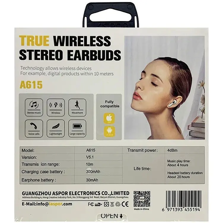 Навушники Aspor A615 Bluetooth 3rd generation білі - фото 2