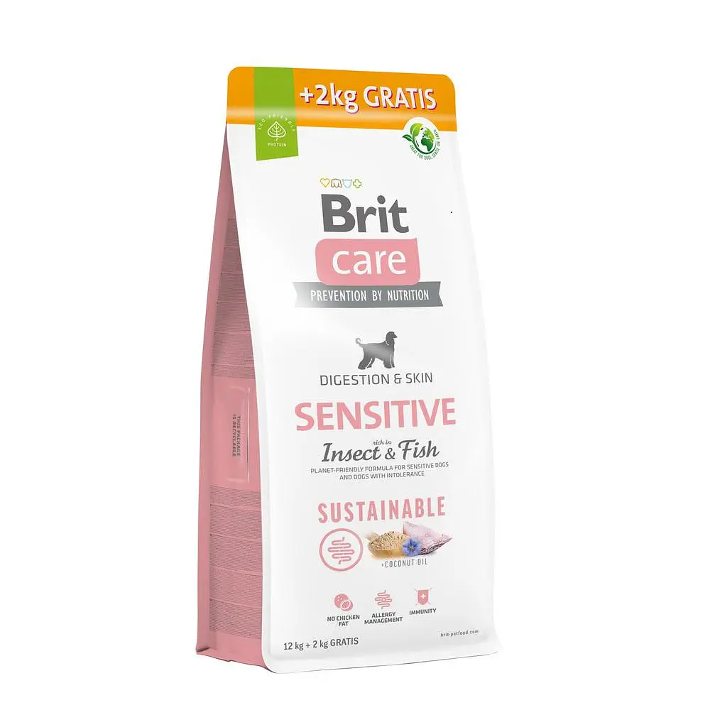 Корм сухий Brit Care Dog Sustainable Sensitive для дорослих собак усіх порід з чутливим травленням з комахами та рибою 12+2