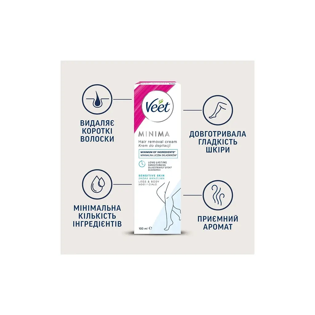 Крем для депіляції Veet Minima для чутливої шкіри з Алое вера 100 мл (4053700288205) - фото 4