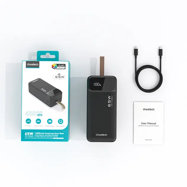 Портативна батарея Choetech Power bank B734 40000mAh 65W Black - фото 2