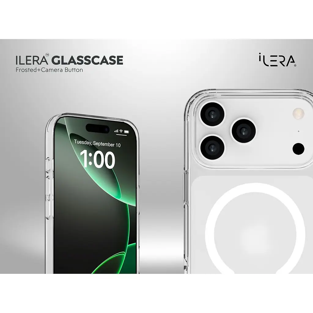 Чохол iLera GlassCase + Camera Button with MagSafe для Apple iPhone 17 Pro Max Frosted (iLGlCFrCb17PrMx) [150422] - фото 9