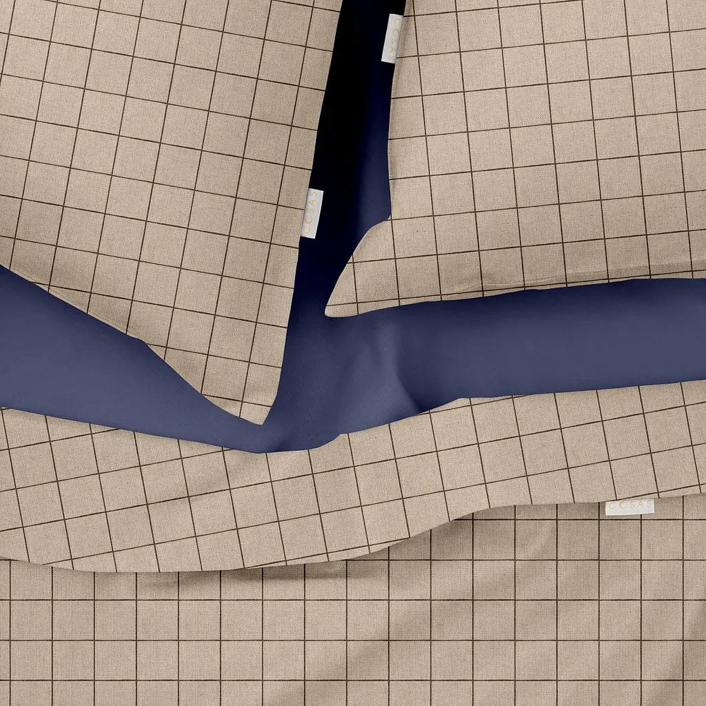Комплект постільної білизни Cosas полуторний з простирадлом на резинці BEIGE GEOMETRY CS6 160 x 220 см (CellAshbeige_El-87DarkBlue_160) - фото 3