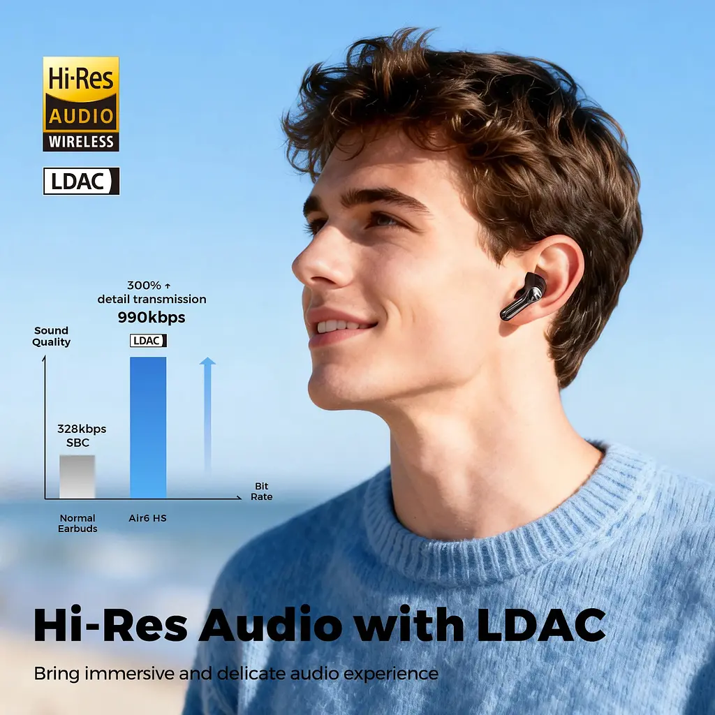 Бездротові навушники TWS SOUNDPEATS Air6 HS з Bluetooth 6.0 та Hi-Res Audio (Чорний) - фото 5