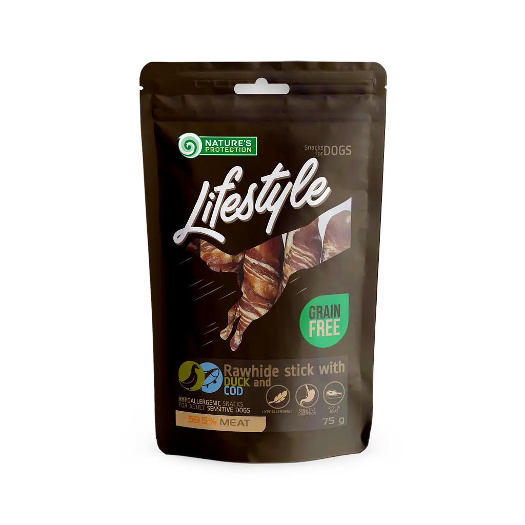 Ласощі для собак Nature's Protection Lifestyle Snack For Dogs Rawhide Sticks With Duck роли з качки, 75 г