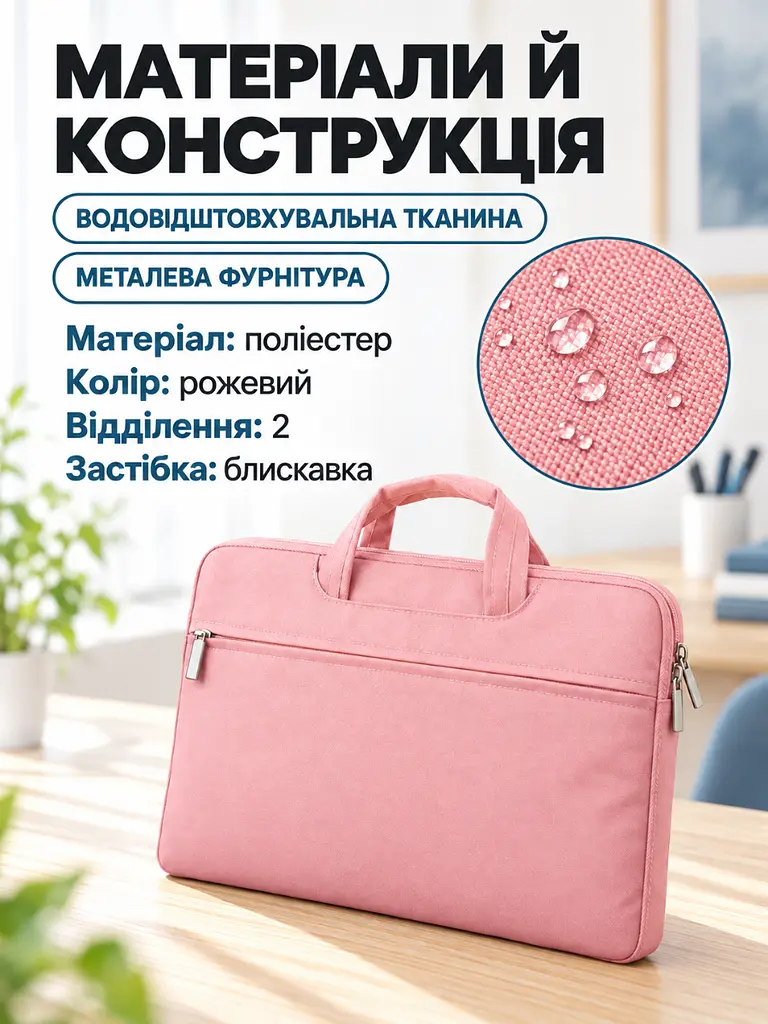 Тонка сумка для ноутбука 13.3 дюйма з плечовим ременем та кишенями Рожева (37261526) - фото 5
