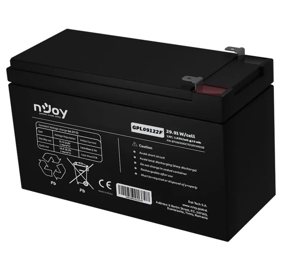 Акумуляторна батарея для ДБЖ Njoy AGM 12 V / 9 А*ч (GPL09122F) - фото 2
