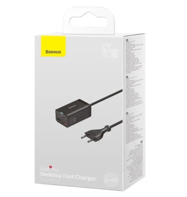 Мережевий зарядний пристрій Baseus GaN3 Pro Desktop Fast Charger 2C + 2U 65W EU Чорний - фото 2