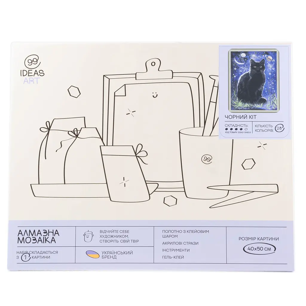 Набір з алмазною мозаїкою "Чорний кіт" 40*50 см, IDEA2-CK6015, ТМ "99IDEAS" - фото 4