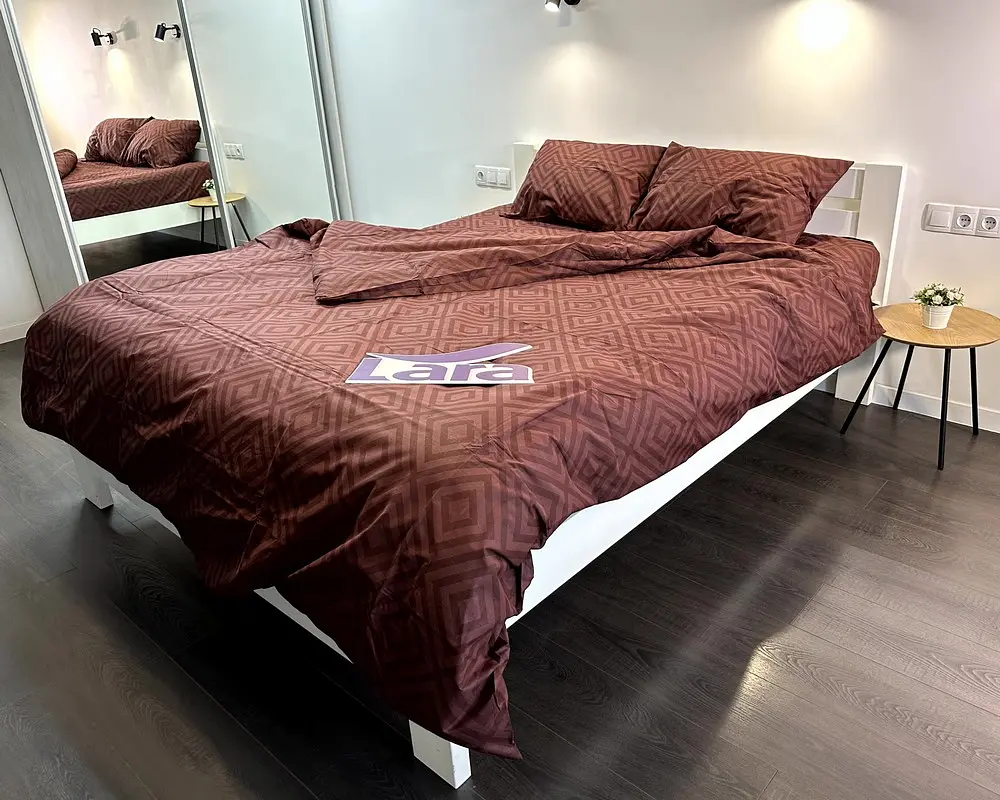 Постільна білизна LARA бязь d11186e160 з простирадлом на резинці 160х200х25 Ромб Brown євро 200х220 см - фото 4