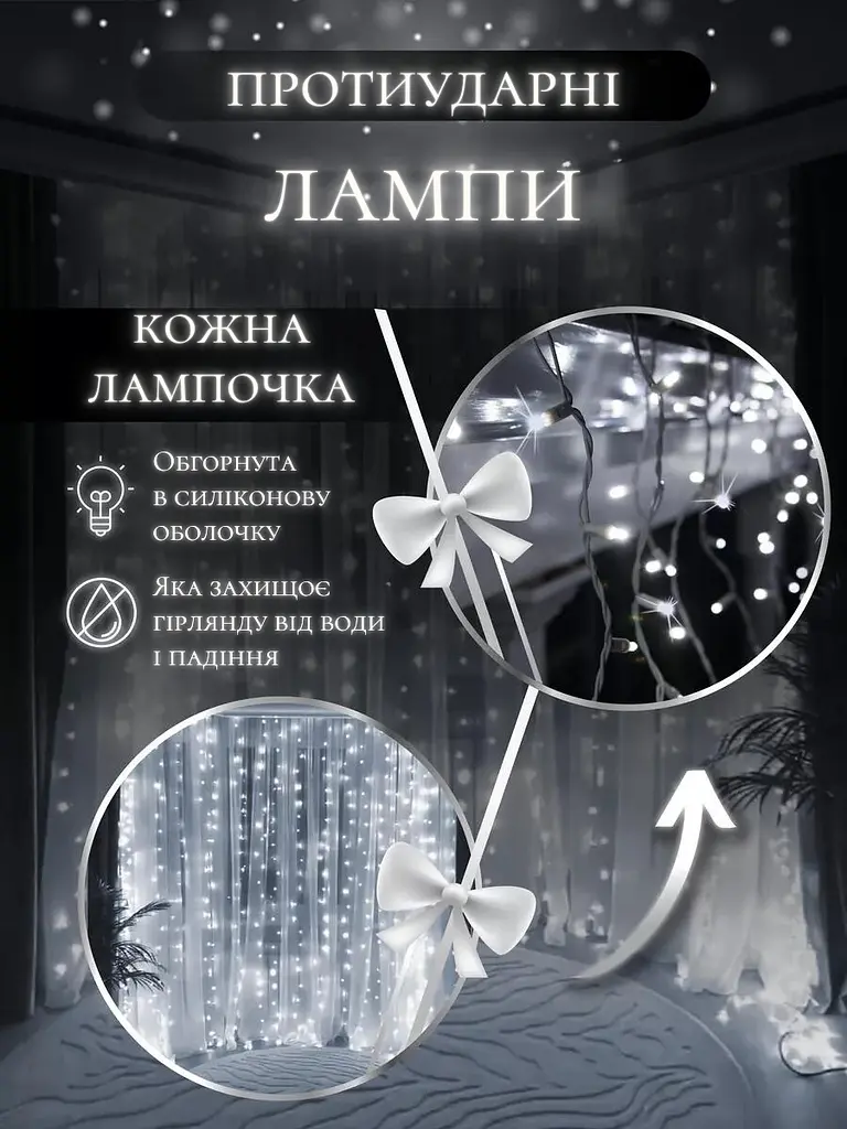 Світлодіодна штора на вікно новорічна гірлянда Холодний білий (30307092) - фото 8