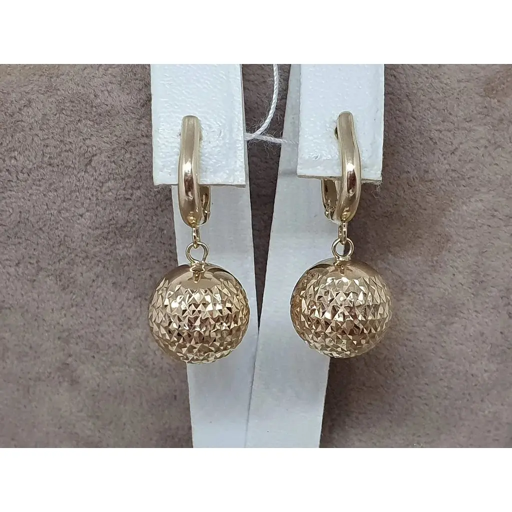 Золотые серьги-подвески Favoritum Шары с алмазной гранью. 210137_12_А_Л - фото 4