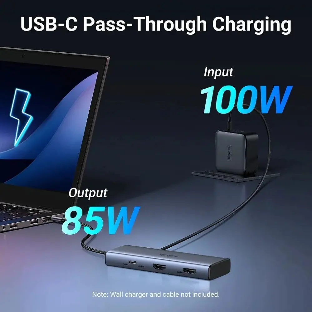 Док-станція USB3.2 Type-C -> HDMIx2 4K60Гц/2xUSB-A 3.2/2xUSB-C 3.2 10Гбіт/с/ PD 100Вт,сірий CM498 - фото 3