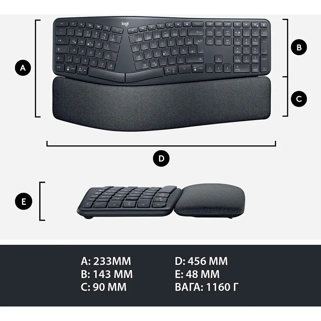 Клавіатура Logitech ERGO K860 Bluetooth/Wireless UA Black (920-010108) [122631] - фото 9