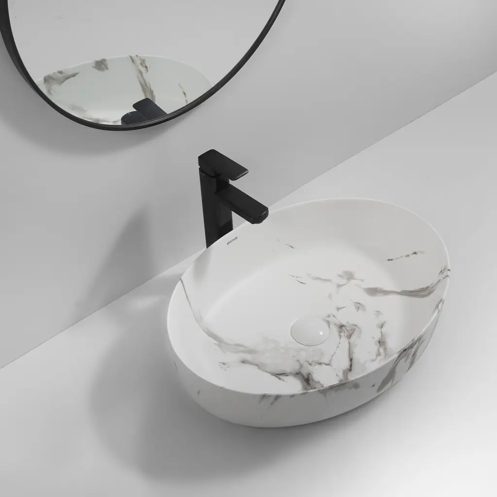 Умивальник накладний Mixxus Premium Ellipse-0104 marble 550x415x140 мм MP6554, Мармур - фото 4