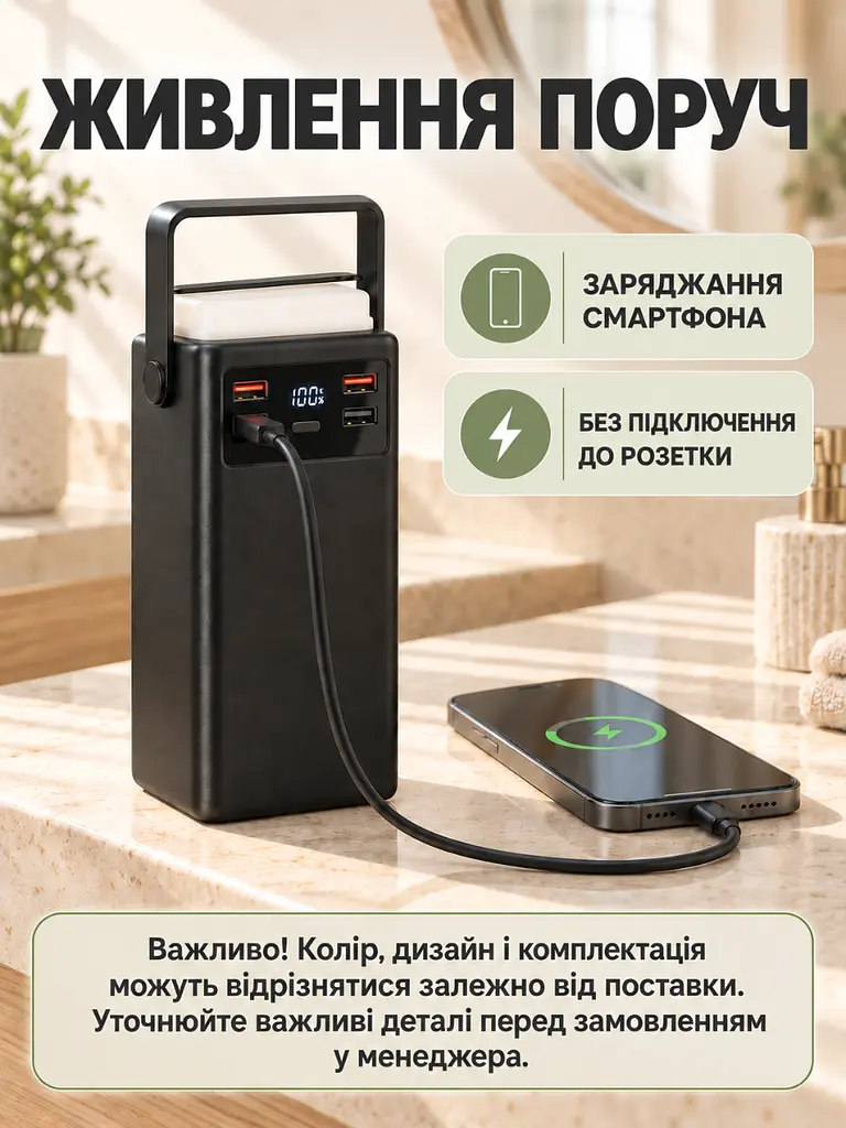 Портативний акумулятор 60000 mAh 22.5W зі швидкою зарядкою та LED-ліхтарем для смартфонів Чорний (37261159) - фото 3