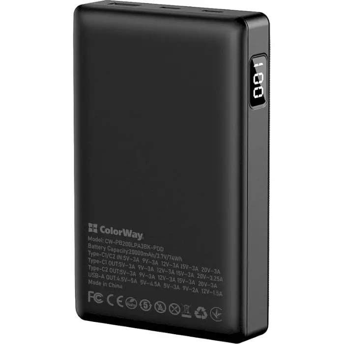 Повербанк ColorWay 20000 mAh 65W Black (CW-PB200LPA3BK-PDD) - фото 4