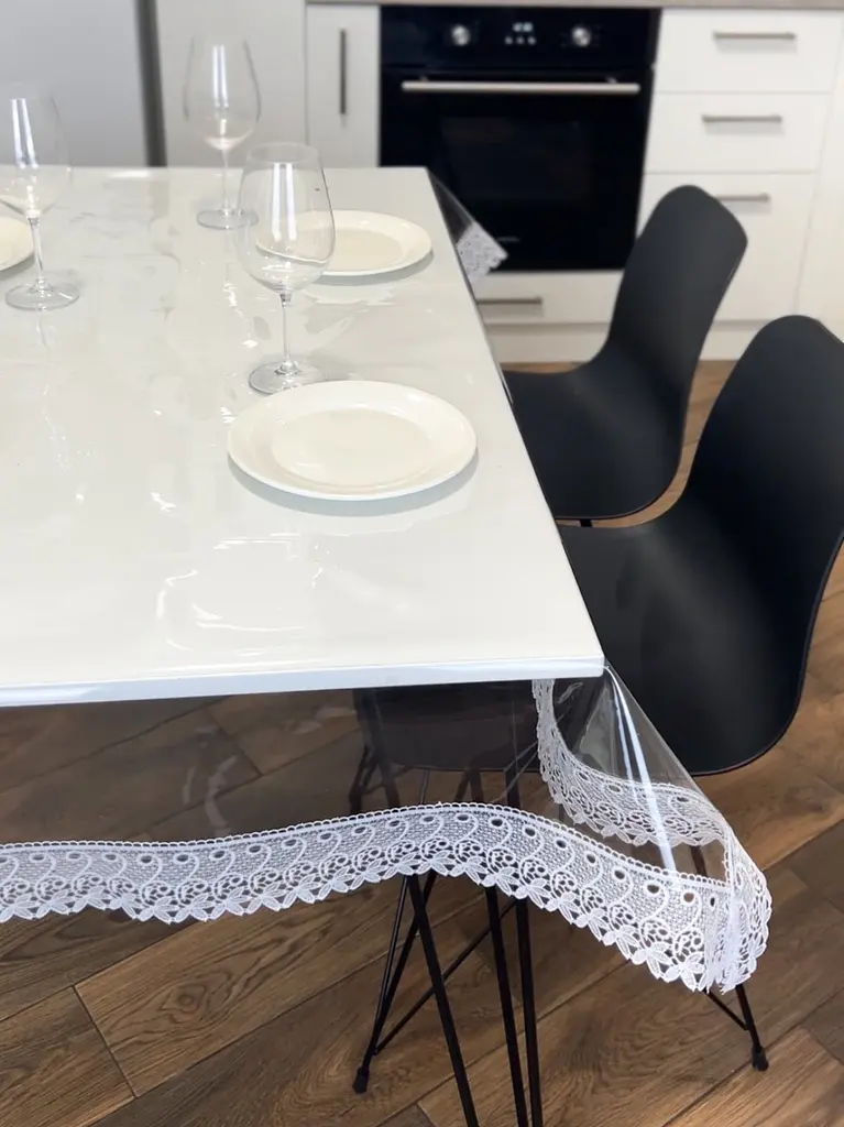 Силіконова скатертина з білим мереживом 7 см 360х150 см - фото 9