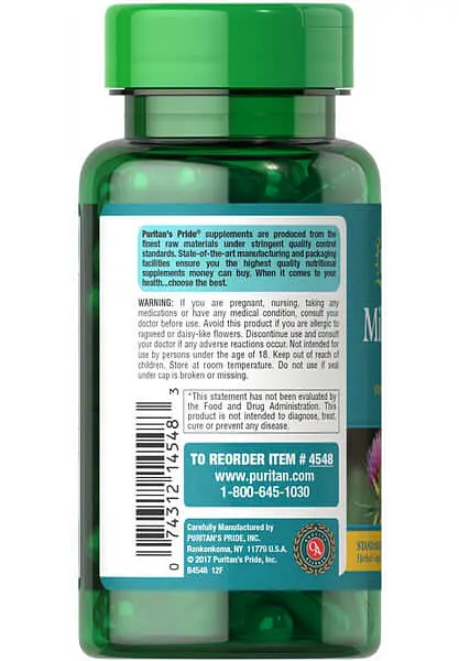 Розторопша (Силімарин) Milk Thistle Standardized 250 mg (Silymarin) 100 капсул Puritan's Pride vit0004986 - фото 3
