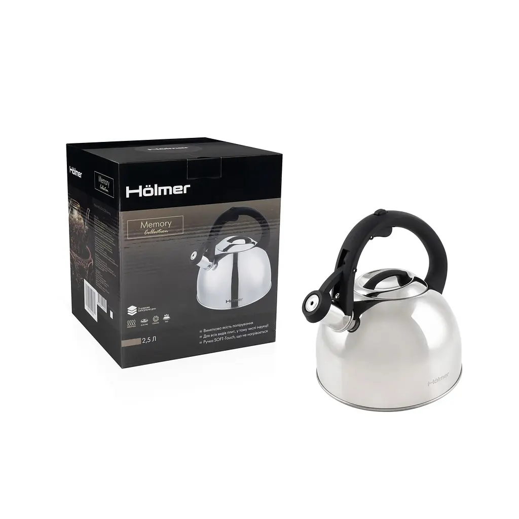 Чайник Holmer зі свистком, 2,5 л, сріблястий (WK-1425-BSSS Memory) - фото 10
