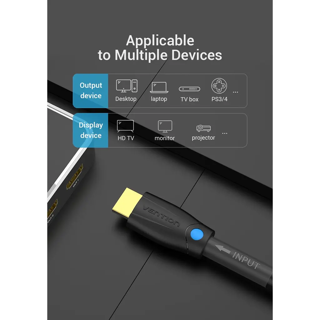 Кабель мультимедійний HDMI M to HDMI M 1.0m 4K60Hz cotton braided black zinc alloy Vention (ALMBF) - фото 7