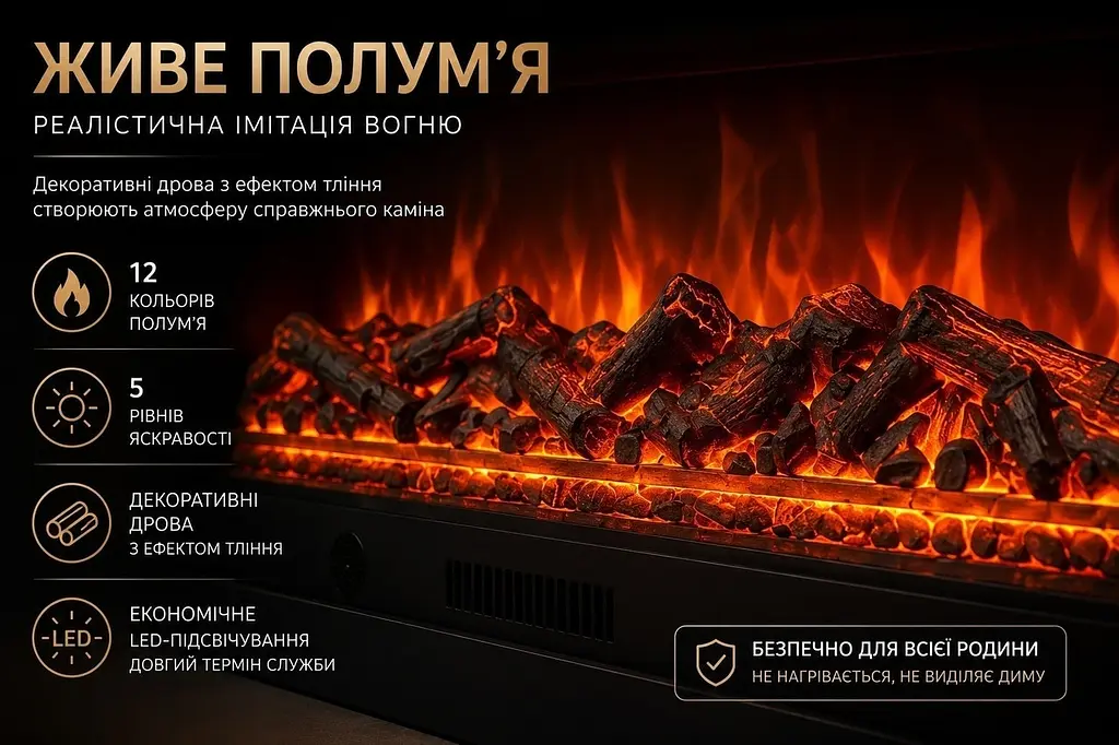 Електричний камін Monaco Gold 1500 Вт з порталом, звук потріскування дров (10080155) - фото 6
