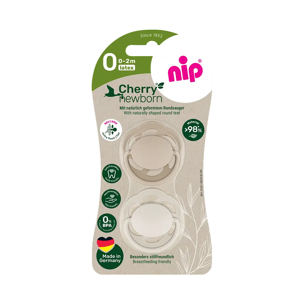 Пустушка кругла від 0 до 2 місяців Cherry Newborn 2 шт латекс Nip коричневий/бежевий