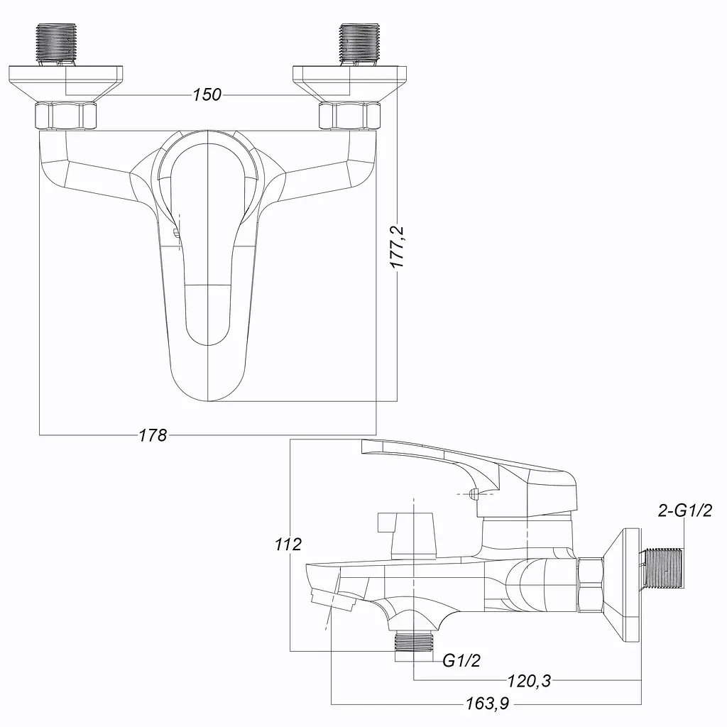 Змішувач для ванни Globus Lux Solly GLSO-0102NE латунний з ручною лійкою для душу і кріплення настінного - фото 8