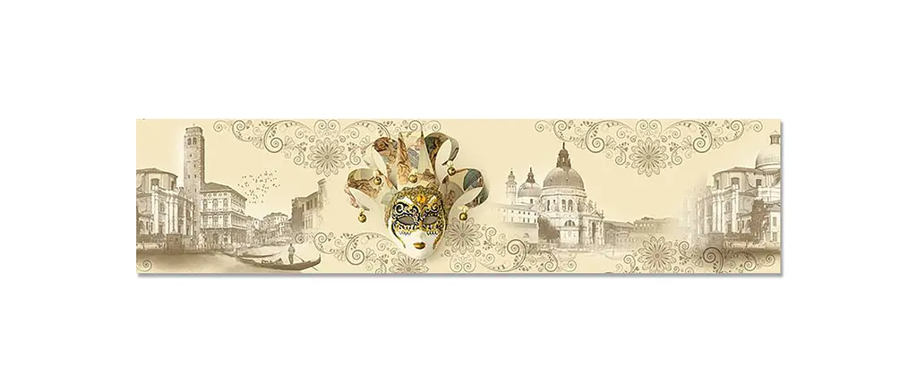 Вініловий кухонний фартух Happy Pocket Карнавальна Маска наклейка кухні Венеція гондола Люди Бежевий Z181742 - фото 6