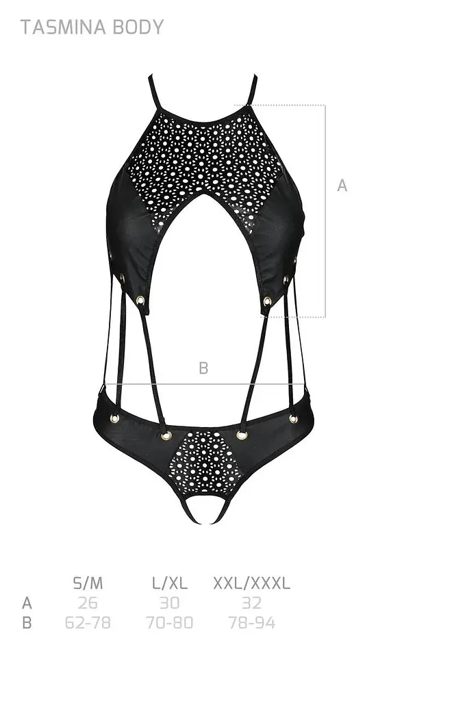 Боди с открытым доступом Passion TASMINA Body L/XL black экокожа шнуровки ажурные кружева - фото 7