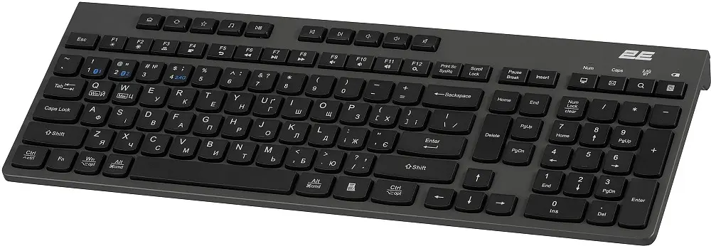 Клавиатура беспроводная 2E KS280, Black, Bluetooth/2.4GHz USB, 10 отдельных мультимедийных клавиш, 1xAA, EN/UA (2E-KS280WBGR_UA) - фото 2