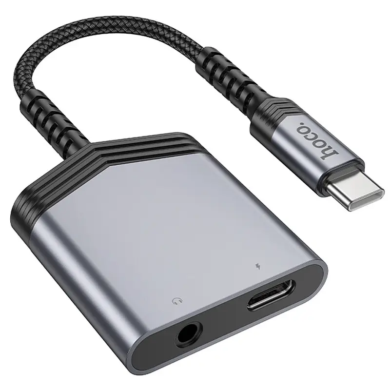 Перехідник Hoco LS 39 Type-C to Type-C + 3.5 mm Metal gray