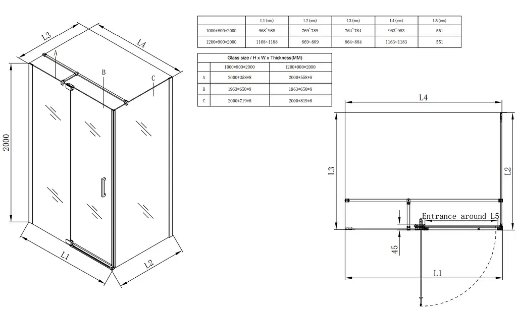 Душова кабіна без піддону Koer SR SC02-100x80x200-TR-01 прозоре скло Easy Clean 8 мм, хром KR5355, Універсальна, прозорий, хром - фото 4
