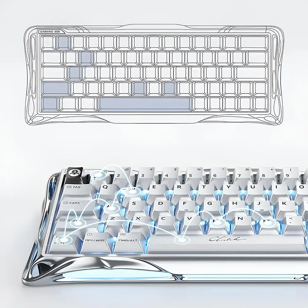 Игровая проводная магнитная клавиатура GravaStar Mercury V60 Pro Deluxe Edition / Magnetic GravaStar UFO Switch / with Keycap Set / Chrome Silver - фото 8