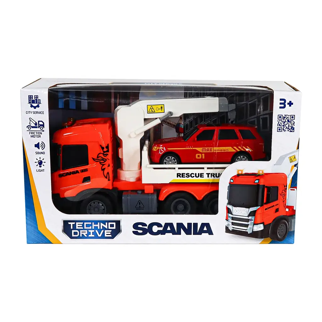 Спецтехніка TechnoDrive серії Big Truck – Евакуатор Scania з машиною (світло, звук) (6408KS) - фото 4