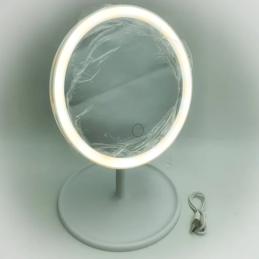 Дзеркало косметичне з Led підсвічуванням та акумулятором для макіяжу кругле 17 см UKC біле - фото 4