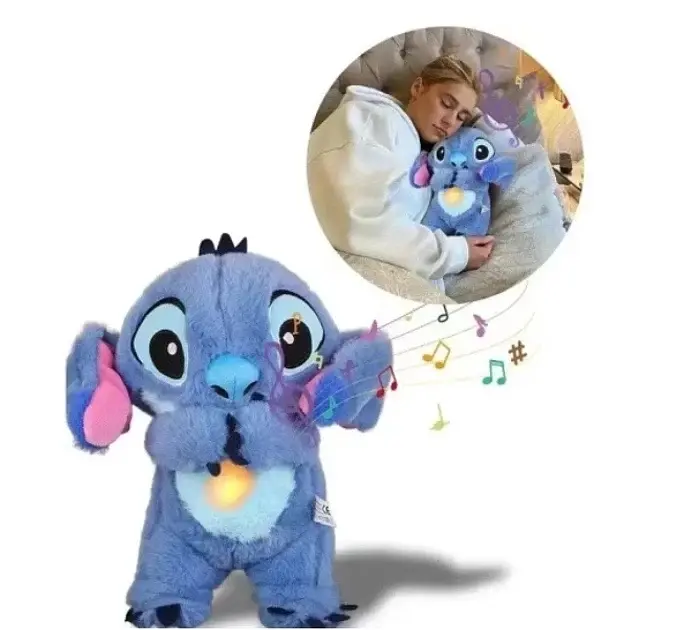Іграшка м'яка плюшева інтерактивна Стіч Stitch що світиться та "дихає" з батарейками - нічник - подарунок дитині - фото 2