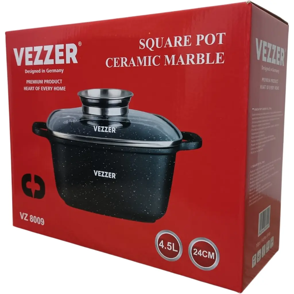 Каструля Vezzer квадратна з кришкою 24 см 4.5 л чорна (VZ8009) - фото 8