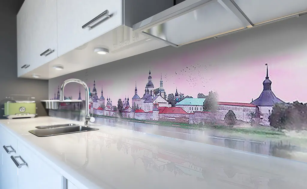 Вініловий кухонний фартух Старовинний замок наклейка для кухні Архітектура Рожевий 65х250 см Happy Pocket Z181411 - фото 6