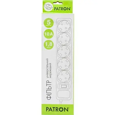 Мережевий фільтр живлення Patron 1.8 m3*1mm2 (SP-1052) 5 розеток BLACK (EXT-PN-SP-1052) - фото 2