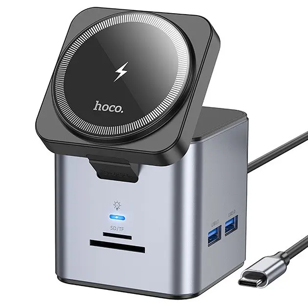 Бездротове зарядне + підставка + хаб + кардрідер Hoco HB49 Effortless 9-in-1 100W - фото 4