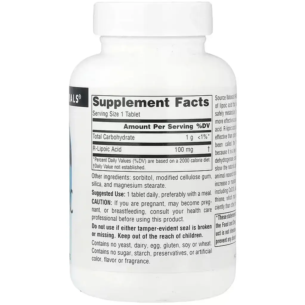 R-ліпоєва кислота Source Naturals R-Lipoic Acid 100 мг 120 таблеток - фото 2