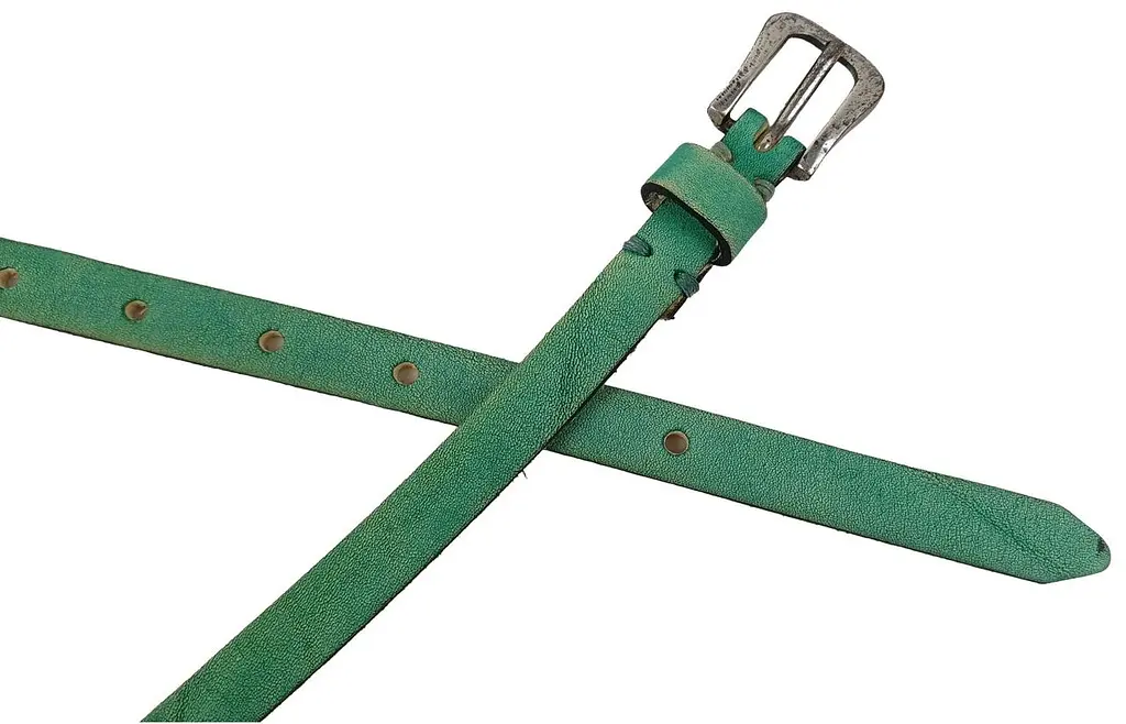 Ремінь жіночий вузький шкіряний B.Belt вінтажний ручна робота натуральна шкіра Бірюзовий - фото 4