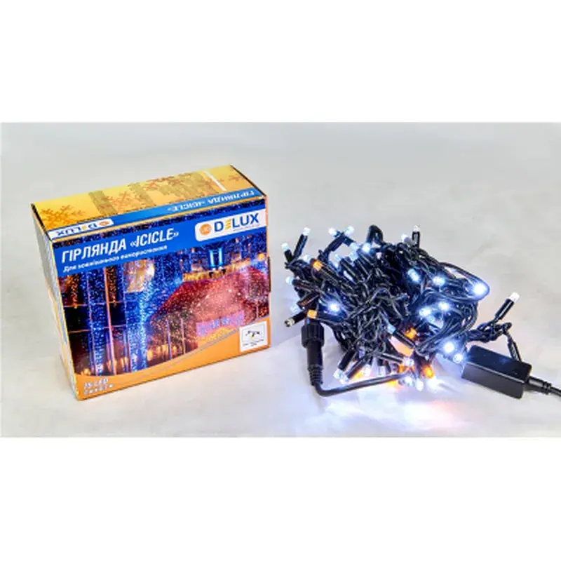 Гірлянда Delux ICICLE 100LED 2x0.7 м Жовтий flash Білий/Чорний IP44 (90015182) - фото 2
