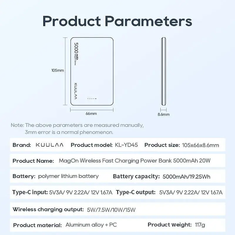 Повербанк Kuulaa MagSafe Powerbank беспроводной с беспроводной зарядкой для iPhone магнитный 5000 mAh 20W Titanium - фото 10