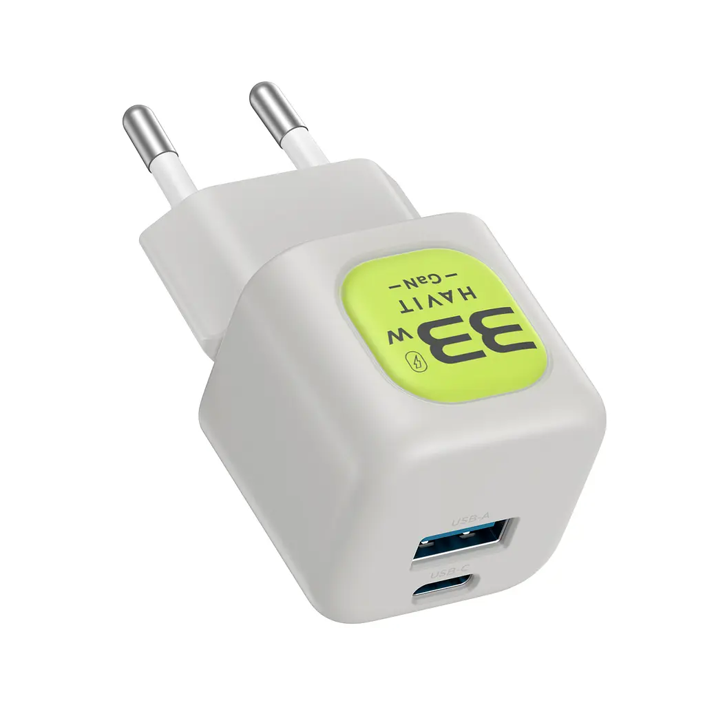 Зарядний пристрій HAVIT HV-UC230 GaN 33W USB-A+USB-C Gray/Green HAVIT (29274-000) - фото 6