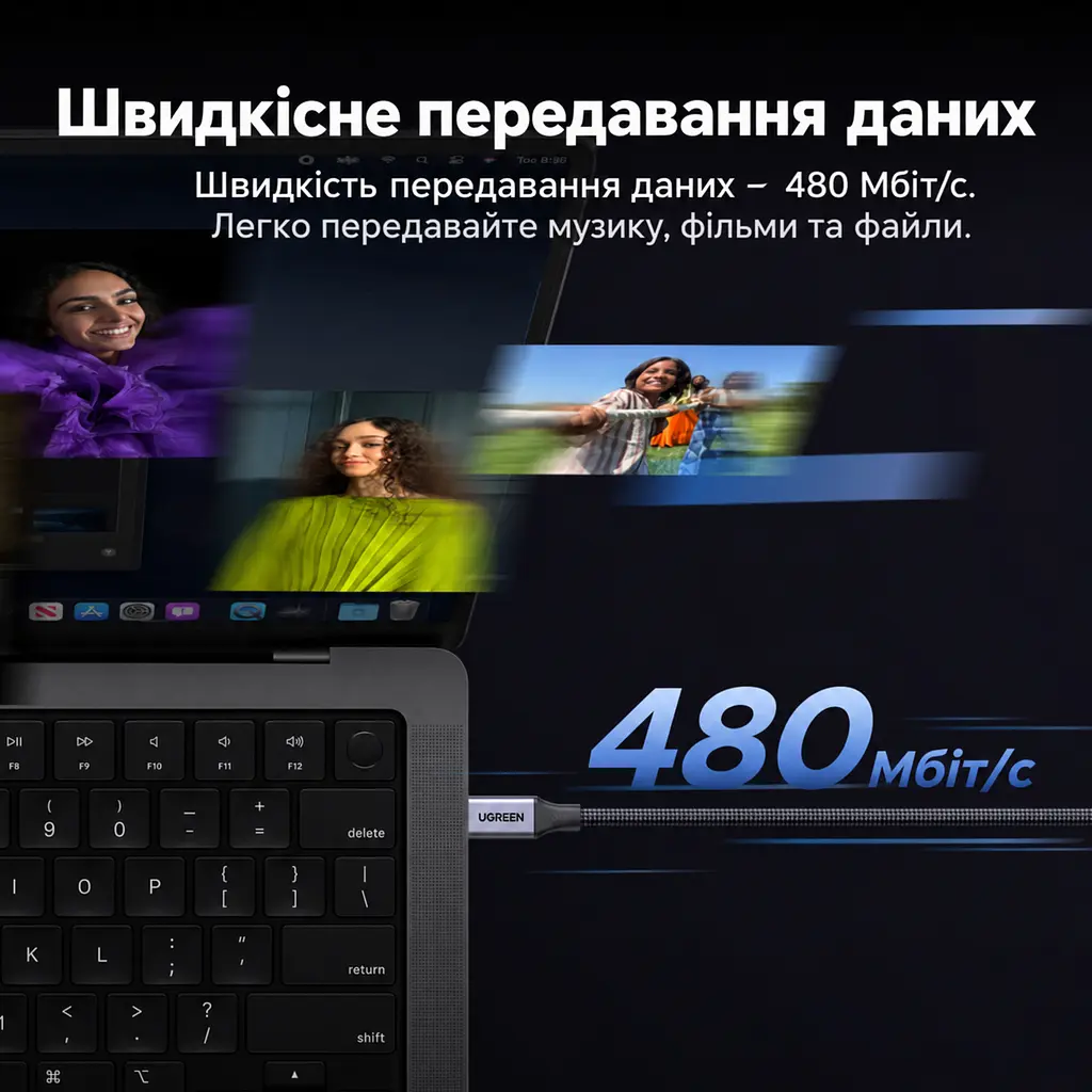 Кабель UGREEN L537 USB-C - USB-C PD 240 Вт 1 м сірий (85973) - фото 7