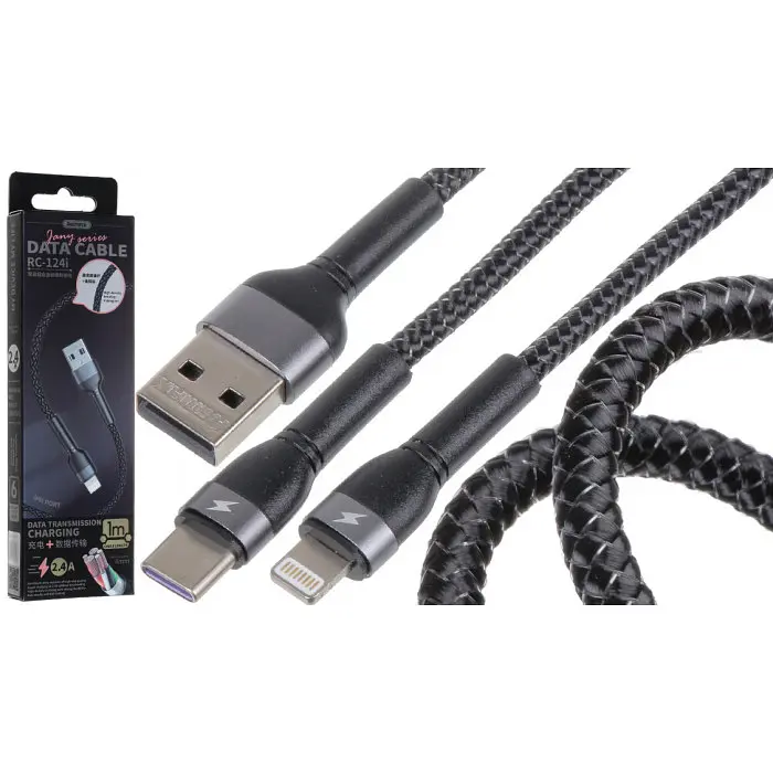 Дата кабель для заряджання айфонів USB - Lightning 8-pin REMAX Jany RC-124i Чорний (1м) - фото 4
